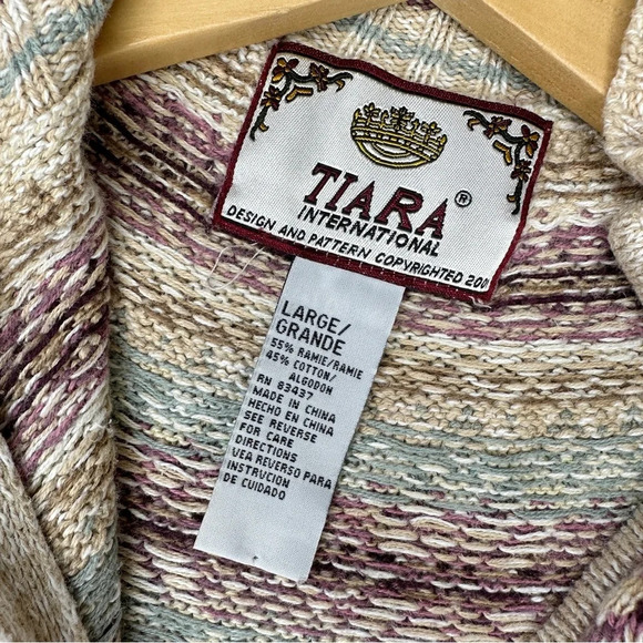 Tiara International Vintage 2001 Retro Faire Isle Zipper Front Sweater Boho L - Picture 10 of 12